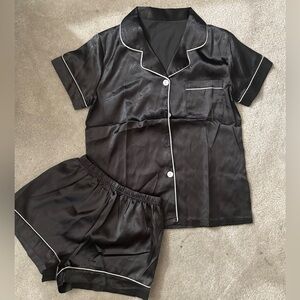 Black Satin Women Pajama Set